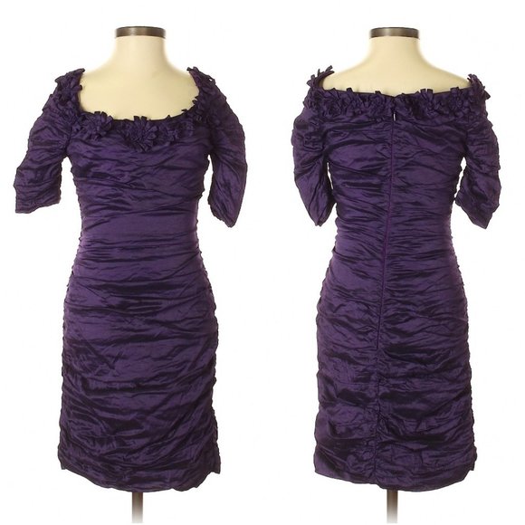 BCBG "Meridith" Passion Purple Ruched Taffeta Cocktail Dress- Sz. 2 - Picture 4 of 10
